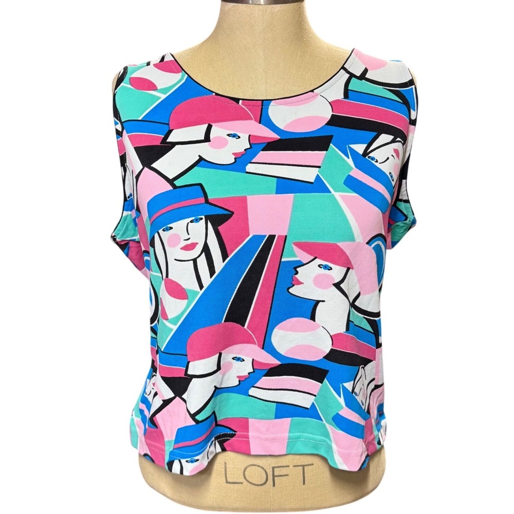 VTG‎ Tail L Pop Art Tank Top Tennis Graphic Pink Eclectic Sporty Vibrant 80s 90s
